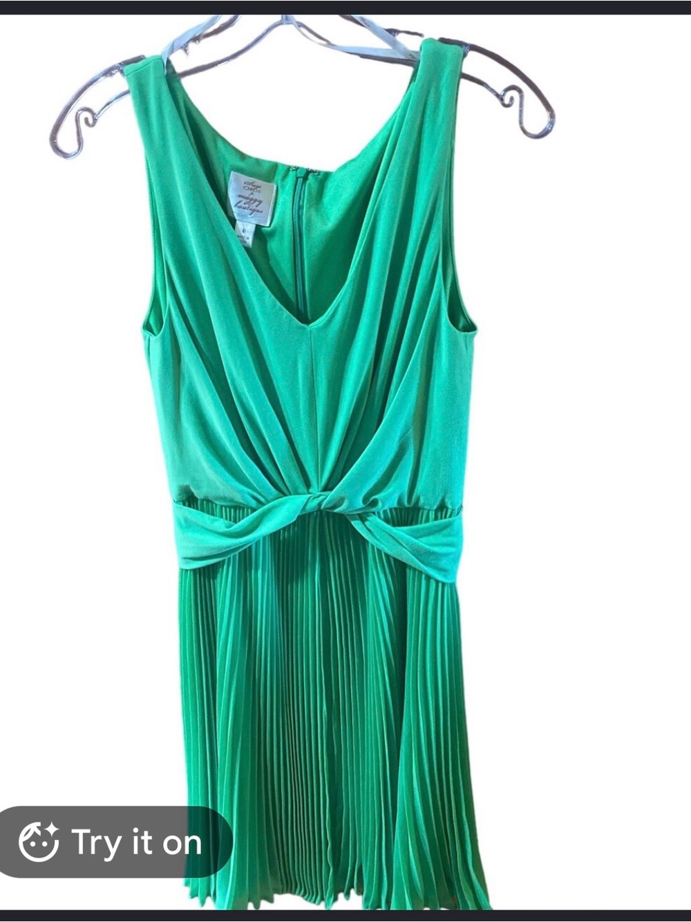 Suzi Chin for Maggy Boutique Emerald Green Twist-Front Pleated Dress